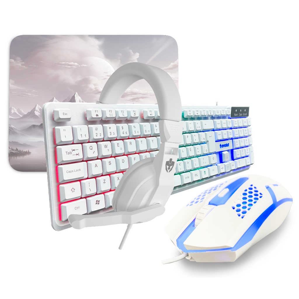 Kit Branco Teclado Mouse Mouse Pad Headset Gamer Periféricos