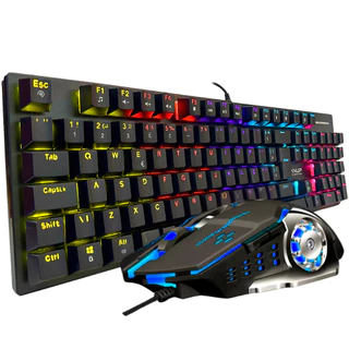 Kit Gamer Teclado Mecânico Mouse Blue Switch Led Rgb Usb Pc