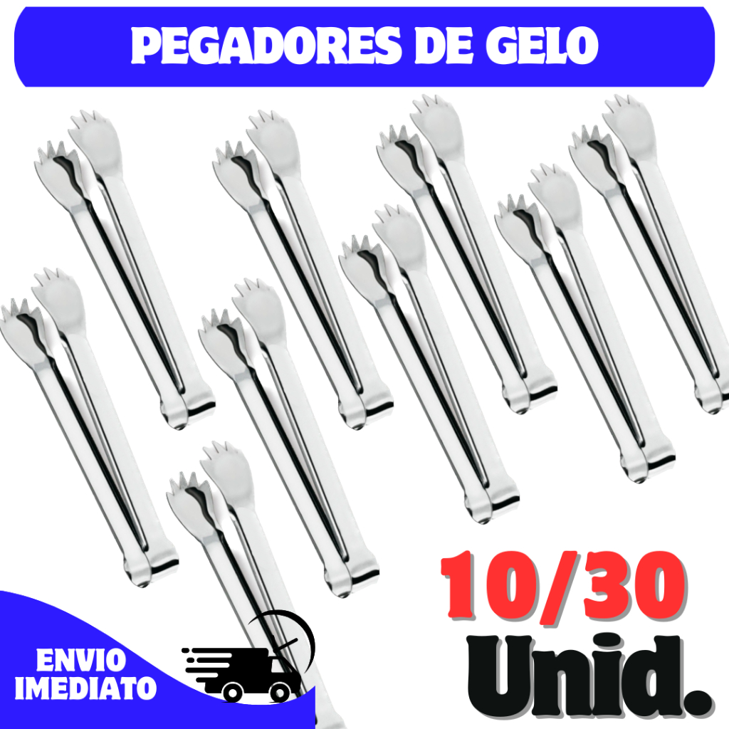 Kit C/10 ou 20 Pegador De Gelo 18,5cm Frutas Alimentos Inox Bar Drinks