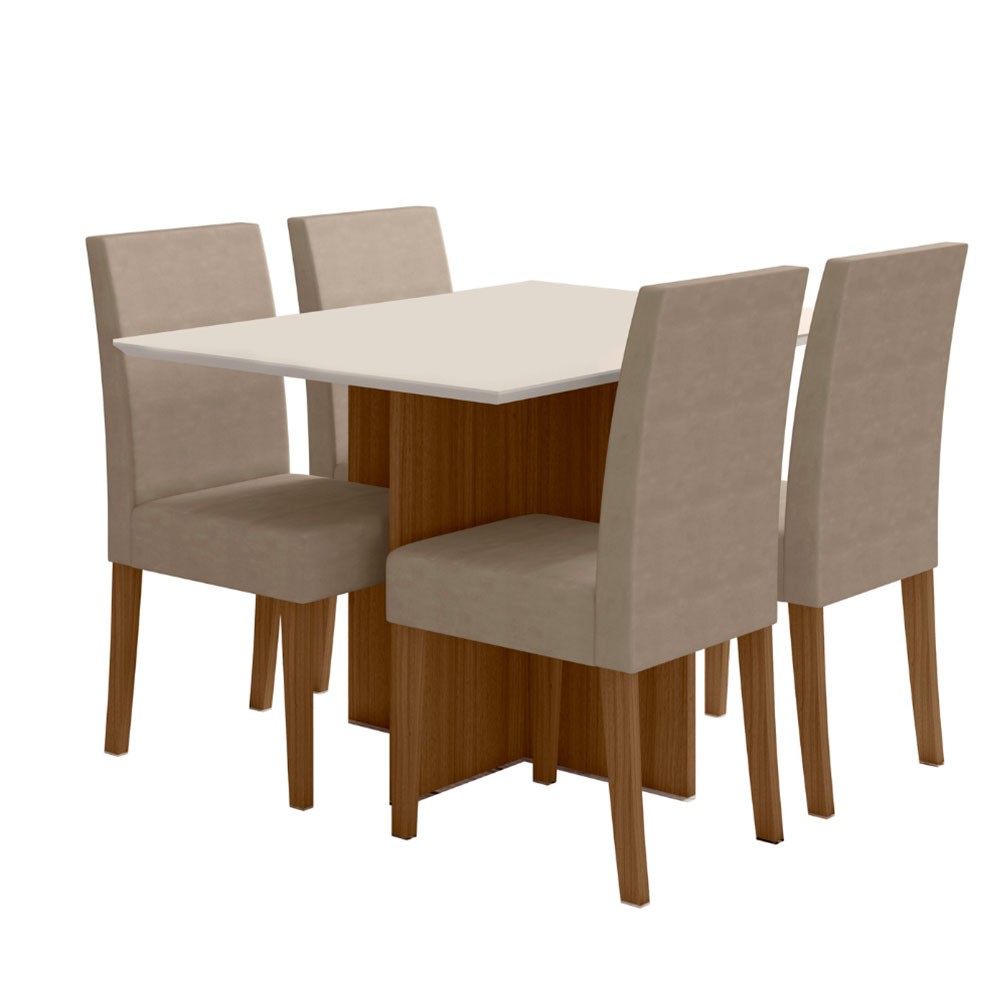Conjunto Sala de Jantar Retangular Mesa Helo 120cm e 04 Cadeiras Josi Poliman Móveis