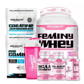 Kit Whey Protein, 900g + Colageno Para Pele, Cabelo e Unhas + BCAA + Testo POWER + Creatina+Pré Trei