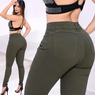 Calça Jeans Feminina Sarja Brim Skinny Cintura Alta Modelagem Levanta Bumbum Colorida Lançamento
