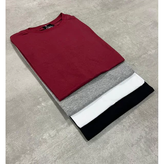 Kit 4 camisetas básicas 100% algodão - Preta/Branca/Cinza/Vermelha