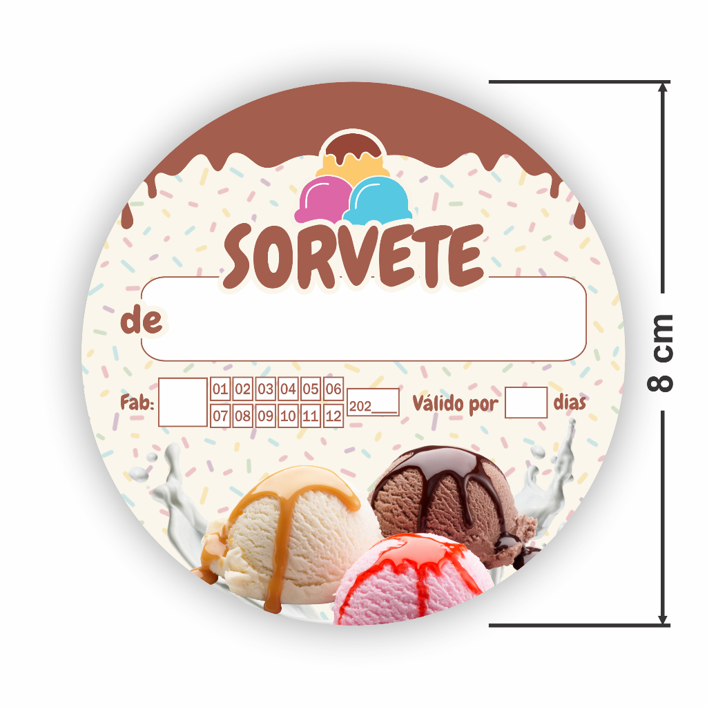 Adesivo Pote Sorvete 8x8cm Autocolante Resitente Freezer Etiqueta ...
