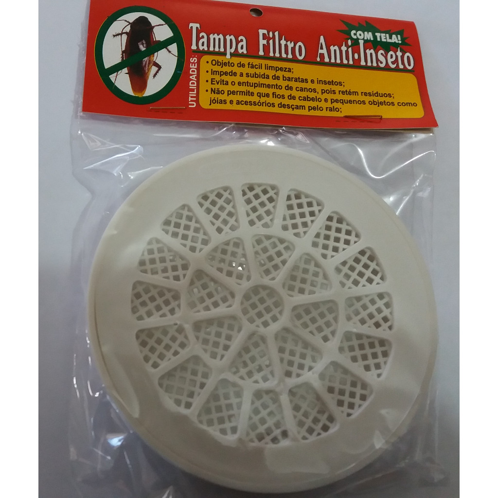 Ralo E Grelha Anti Inseto Com Tela 10cm D'Rose Para Banheiro Redondo Branco.