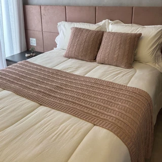 Kit Manta Peseira de Tricot + Capas de Almofada para Cama e Sofá Cama Casal Queen Decoração FIRENZE