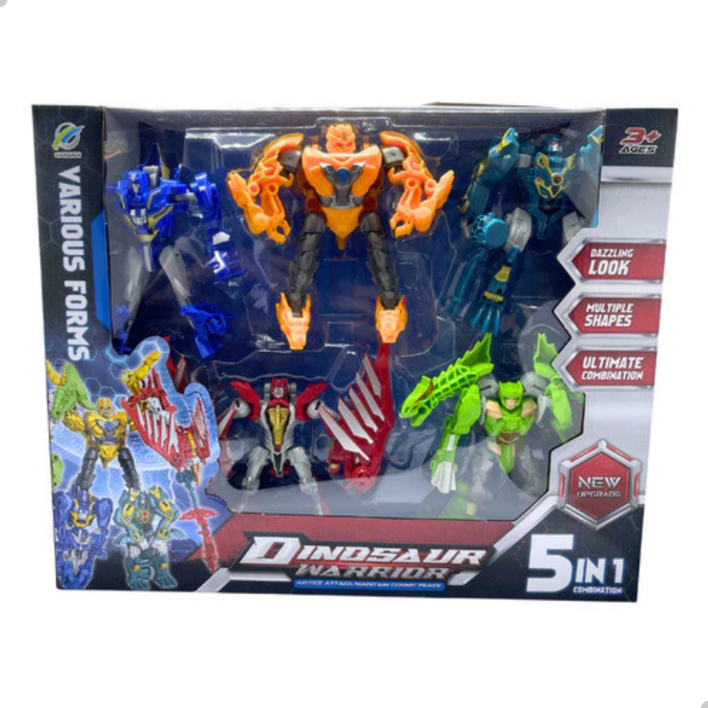Kit 5 Bonecos Transformer Dinossauro Vira Robô Dinossaur