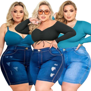 Kit 3 Shorts Plus Size Jeans Bermudas Com Lycla (Elastano)