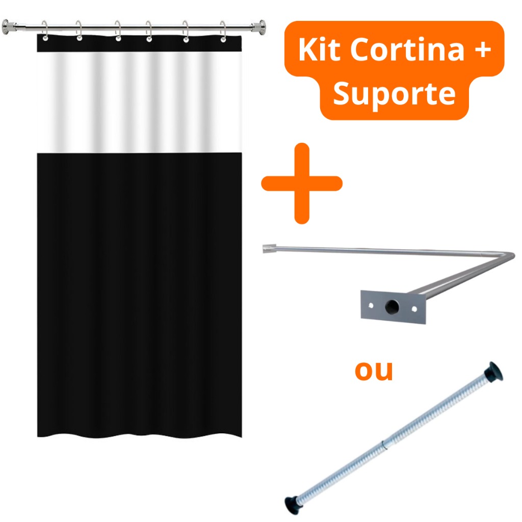 Cortina Box em PVC Para Banheiro Anti Mofo Com Ganchos Varias Cores + Suporte de cortina + Brinde