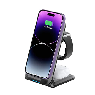Kit Carregador Sem Fio 3 Em 1 Suporte Celular Indução Turbo Iphone Air Pods Apple Watch