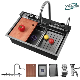 Cuba Pia Cozinha Gourmet Inteligente Quadrada Inox 75x45cm Com Torneira E Acessórios Preto Yesop