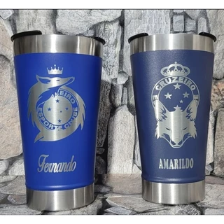 Copo termico personalizado a laser com nome e escudo