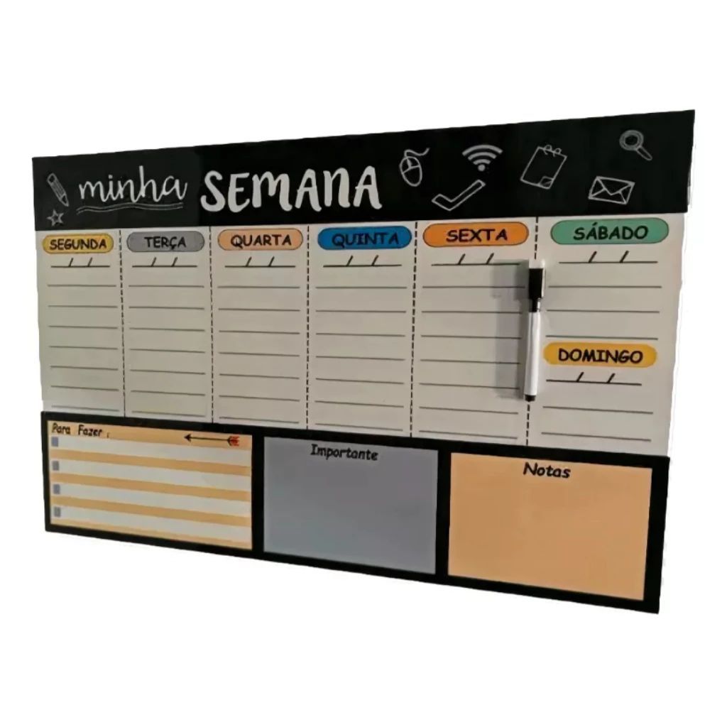 Kit Mural Quadro Organizador Semanal 40x60 Lousa Lembretes E