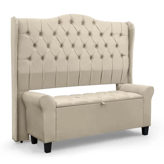 Conjunto Elegante Para Cama Box Casal/Queen Cabeceira e Baú Recamier Capitonê Dubai - LH Móveis