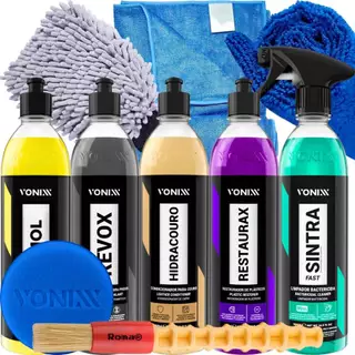 Kit Lavagem Completa Shampoo Pneu Pretinho Hidrata Couro Revitalizador Vonixx