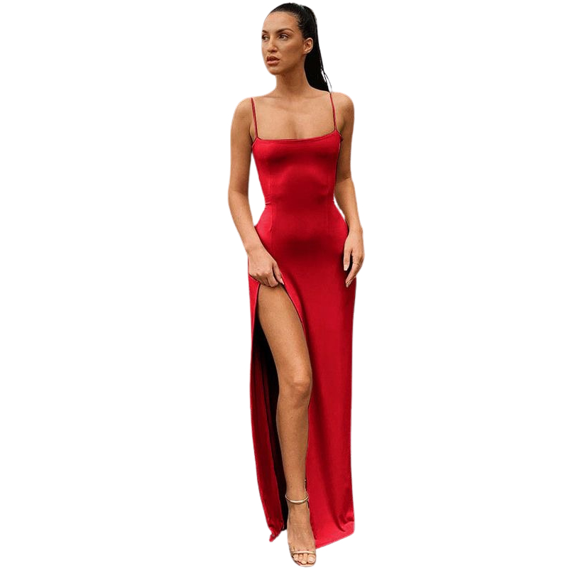 Vestido De Gala Longo Elegante Alças Finas Com Fenda Casual