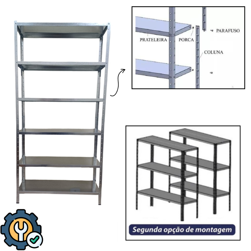 Estante Armário de Aço 6 Bandejas Organizador Galvanizada Suporta 150kg 198cm x 90cm x 28cm (OFERTA))