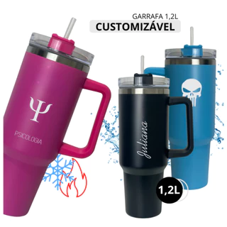 Garrafa Térmica 1200ml C/ Canudo Alça Personalizado Aço Inox Copo Grande 1,2litros Academia Trabalho