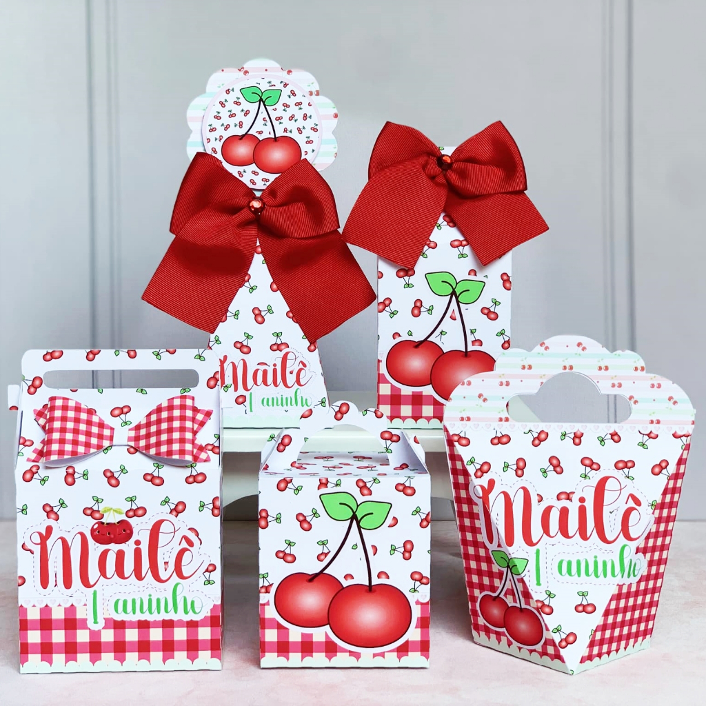 Kit Personalizados Festa tema Cerejinha (MONTADO) -Lembrancinhas-Tema infantil-Aniversário-Papelaria-Caixinhas