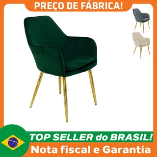 Cadeira Poltrona Lines Base Dourada Recepção Sala Suede
