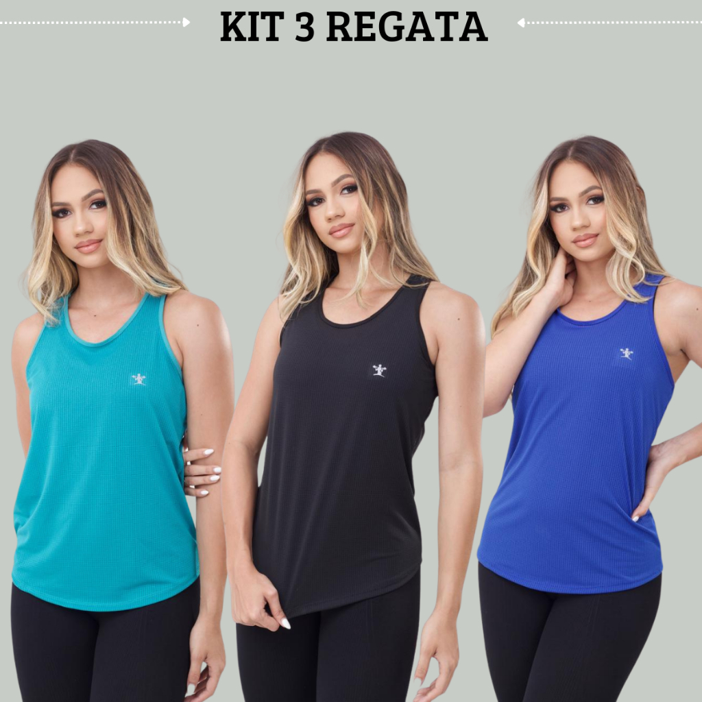 KIT 3 Regatas Lisas Dry Costas Nadador Academia Esportivo Fitness