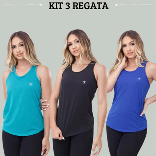 KIT 3 Regatas Lisas Dry Costas Nadador Academia Esportivo Fitness