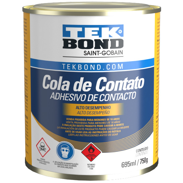 Cola de Contato Tekbond 750g Ideal para Couro, Borracha, EVA, Courvim, Fitas Borda e MDF