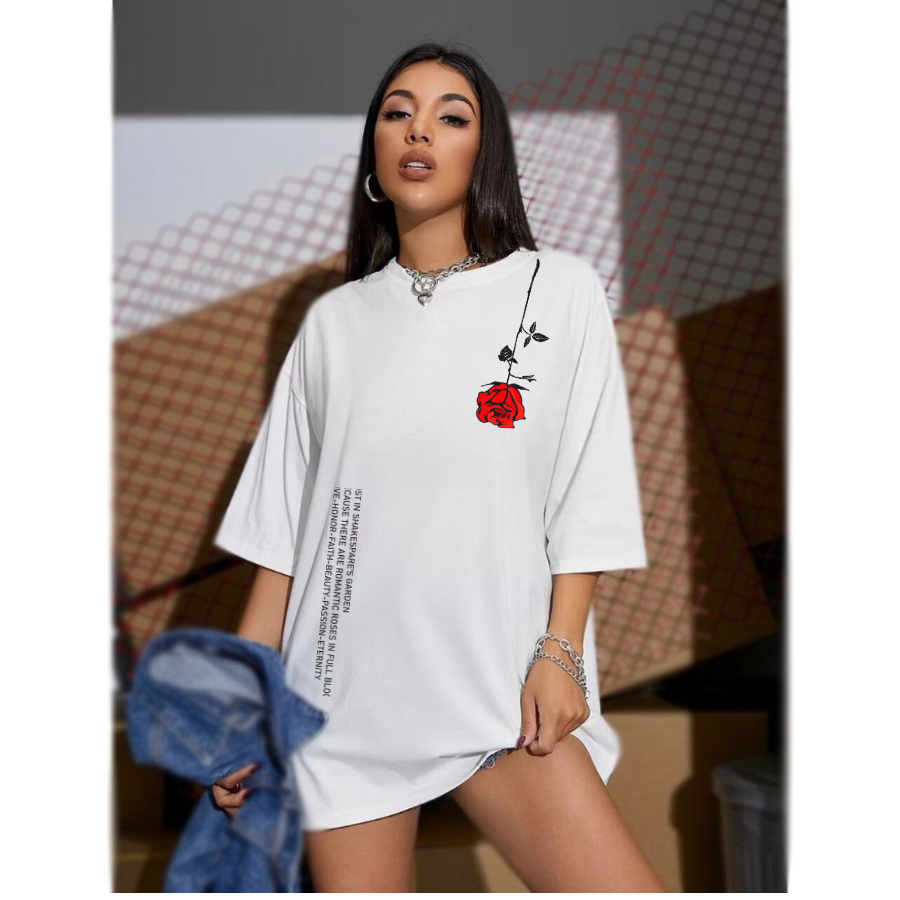Camiseta Oversized Rosa Style Larga Grande Estampada | Shopee Brasil