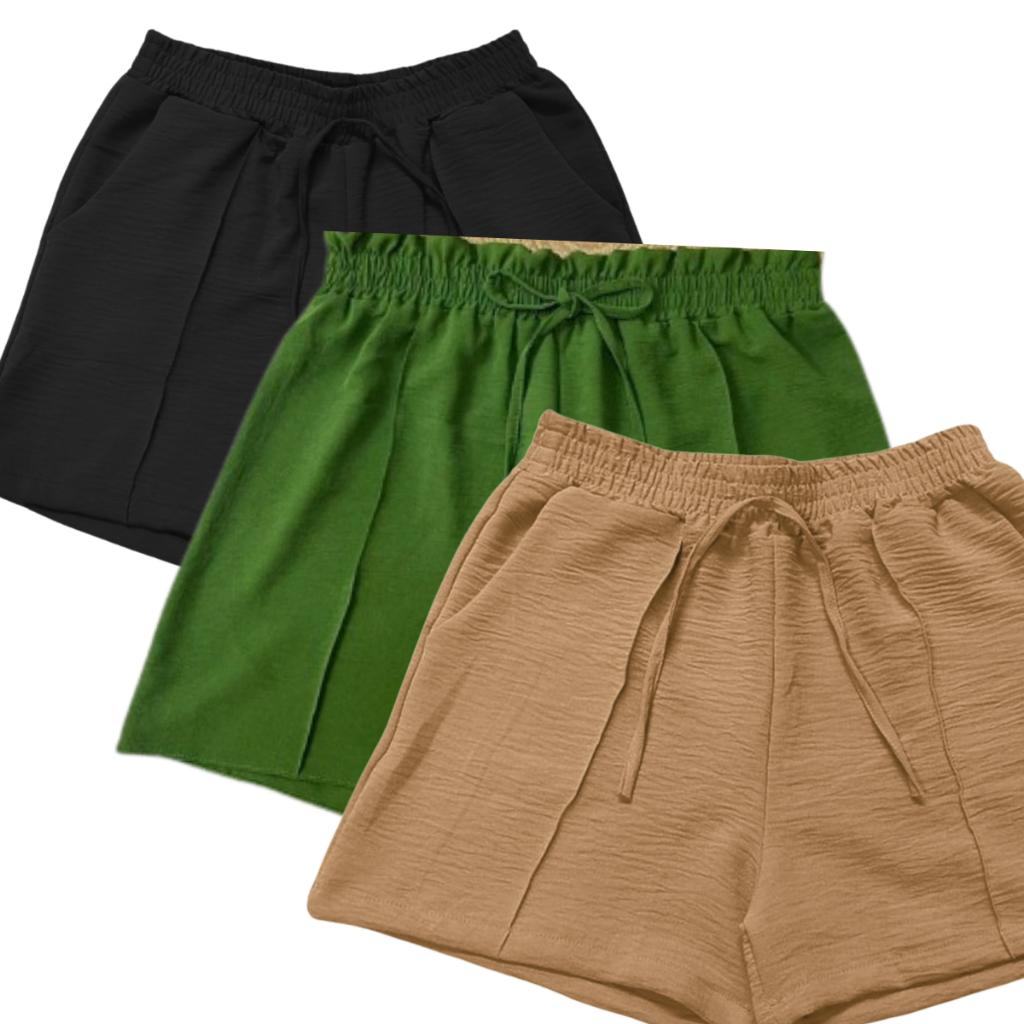 KIT 3 SHORTS PLUS SIZE BERMUNA TECIDO DUNA PREMIUM CINTURA ALTA MODA BLOGUEIRA MONTE SEU KIT