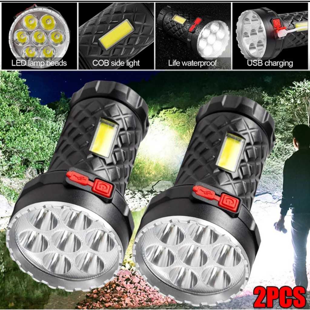KIT COM 2 Lanternas LED Super Potente/Recarregável/7 COB/Claro Lateral Para Aventura/Ambientes Externos MT099 (6)