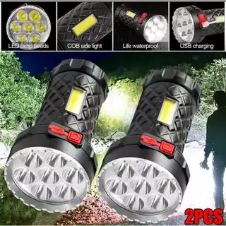 KIT COM 2 Lanternas LED Super Potente/Recarregável/7 COB/Claro Lateral Para Aventura/Ambientes Externos MT099 (6)