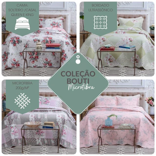 Kit Cobre leito Casal Queen Bouti Provence Dupla face Bordado Ultrassônico 03 peças
