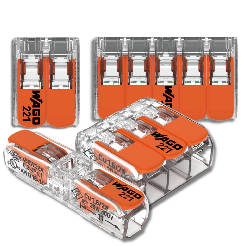 Conector de Emenda para Chuveiro e Cabo WAGO 4mm ou 6mm com até 5 vias conexão automatica