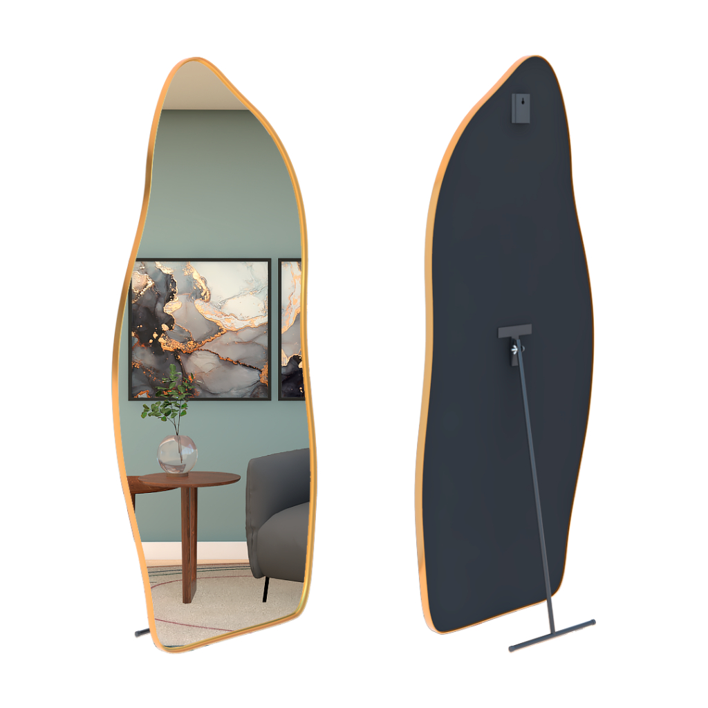 Espelho Orgânico Corpo Inteiro 150x60 Com Suporte de Chão Moldura Alumínio Quarto Sala Decorativo