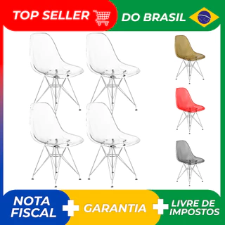 Kit 4 Cadeiras Eames Cristal Transparente Eiffel Base Metal Cromado Cor:Transparente