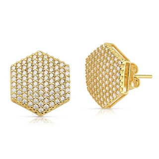 Brinco de Ouro 18k Pavê Sextavada com 12mm em Oferta na Shopee