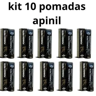 kit 10 Pomadas Preta Apinil PREMIUM Ativos Naturais para Contusões e Torcicolos
