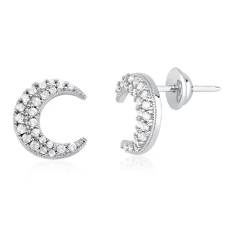 Brinco de Lua com Safiras Brancas em Ouro 18k em Oferta na Shopee