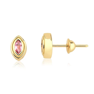 Brinco Navete com Turmalina Rosa em Ouro Amarelo 18k em Oferta na Shopee