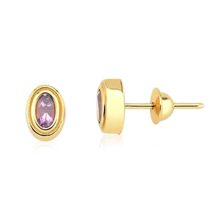 Brinco com Ametista em ouro 18k amarelo em Oferta na Shopee