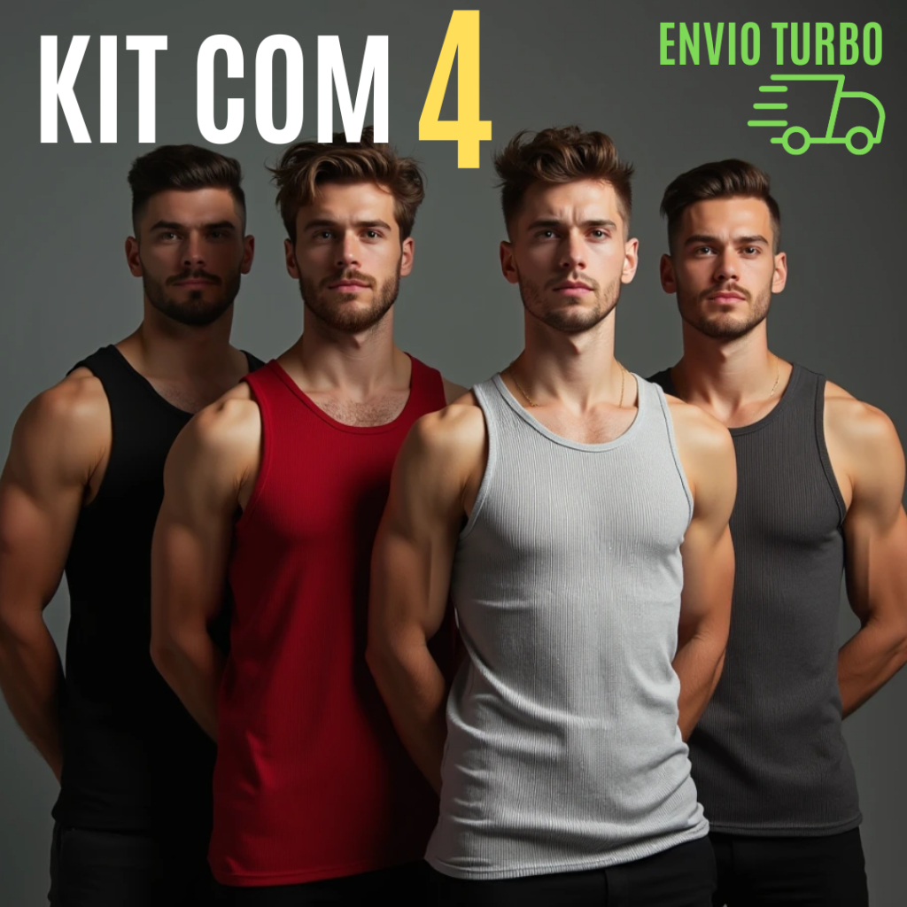 Kit com 4 Regata Masculina Americana Justa Canelada Algodão Elastano Ribana Gringa