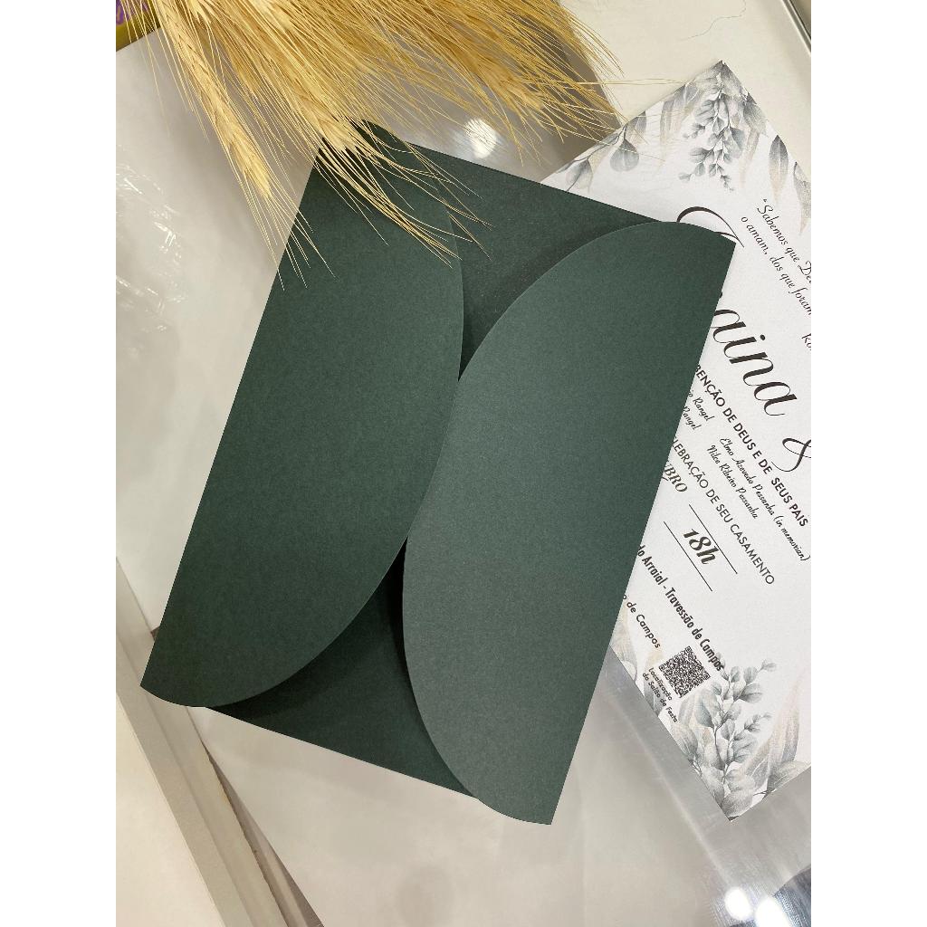 25 Envelopes prontos para convite de casamento e aniversário - aba arredondada Verde 19x13.5cm