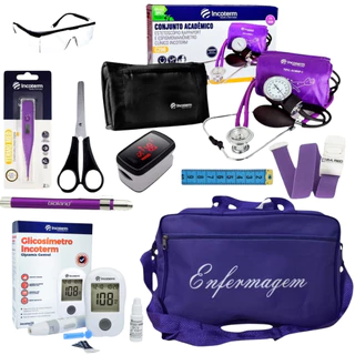 Kit De Enfermagem Roxo Com Oxímetro E Glicossímetro