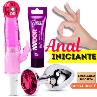 Kit Anal Iniciante Vibrador Feminino Ponto G Estimulador Jelly Rabbit Clitóris + Plug Anal Aço Inox + Gel Lubrificante Anal 100 Dor 6x1 For Sexy - Sex Shop