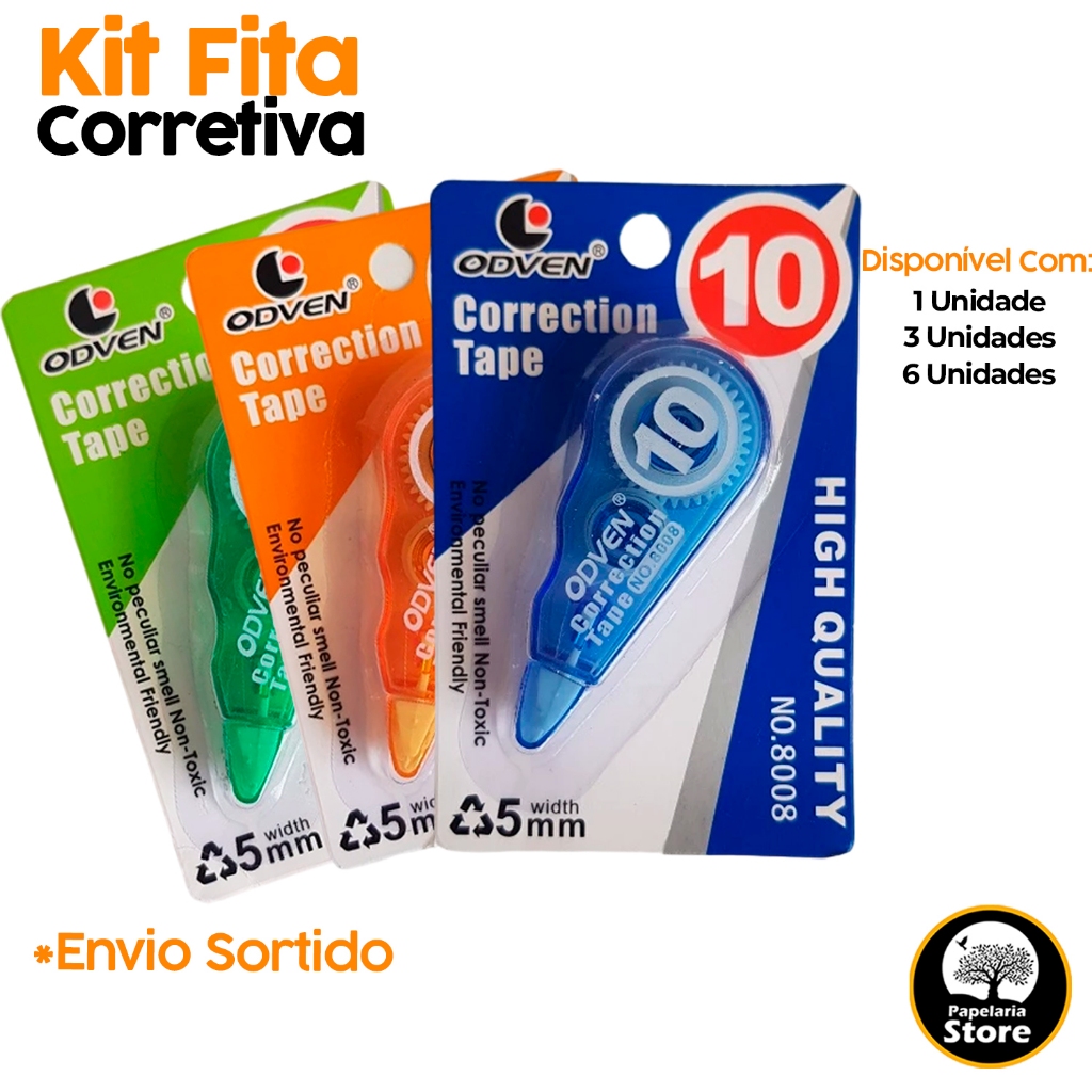 Kit Corretivo Escolar Fita 10m x 5mm Fita Corretiva Para Correção ...