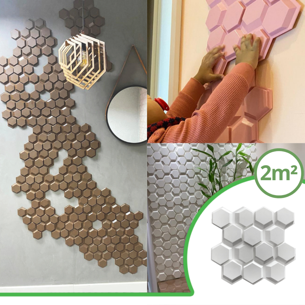 Revestimento 3D Colmeia 25x25cm - 1 Caixa 2m² - decoração de parede ...