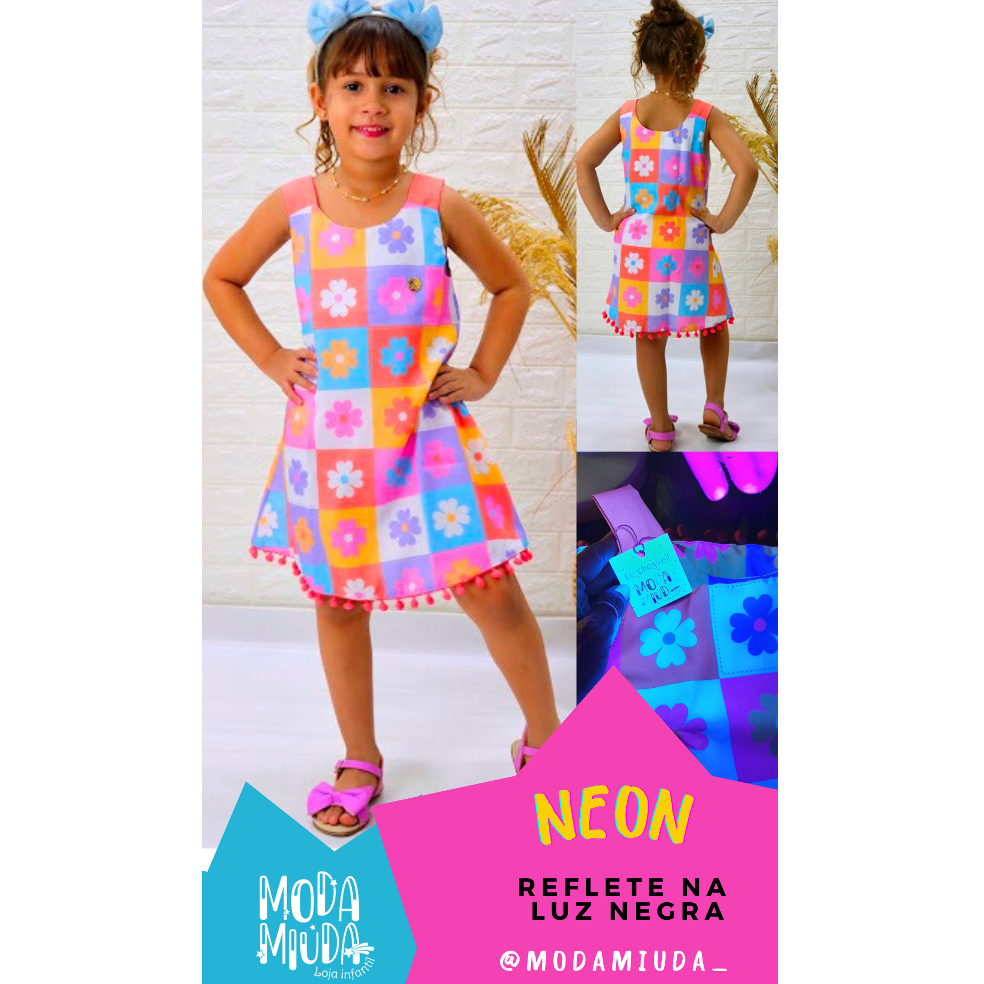 Vestido Neon Infantil menina reflete na luz negra tamanho 6 anos festa ...
