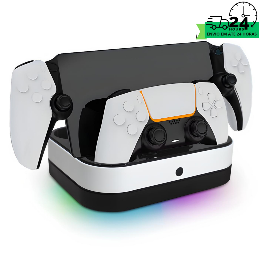 Base Carregamento Indução Para 2 Controle Ps5 Suporte Ps Portal Led Rgb