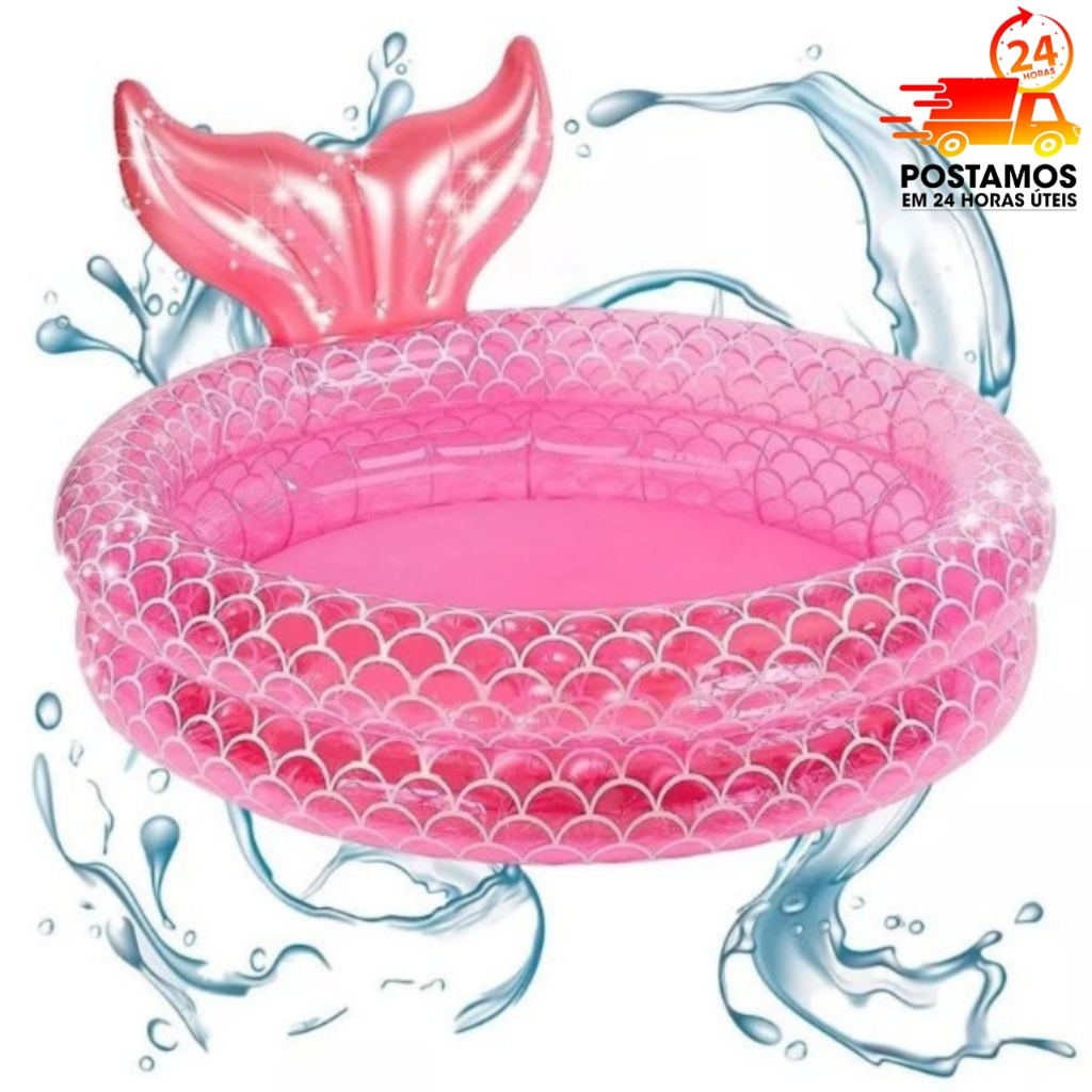 Piscina Inflável Infantil Rosa Sereia Com Calda 200 Litros PVC Premium Verão Criança Água Férias Diversão