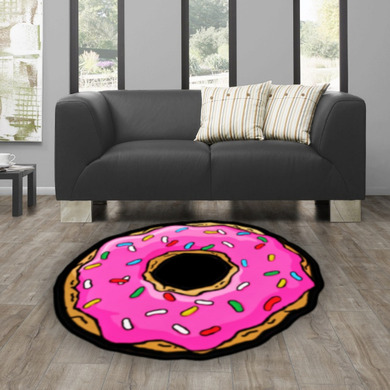 Tapete Grande Donut Simpsons 1,20m x 1,20m - Decoração Geek Gamer Animes para Sala e Quarto
